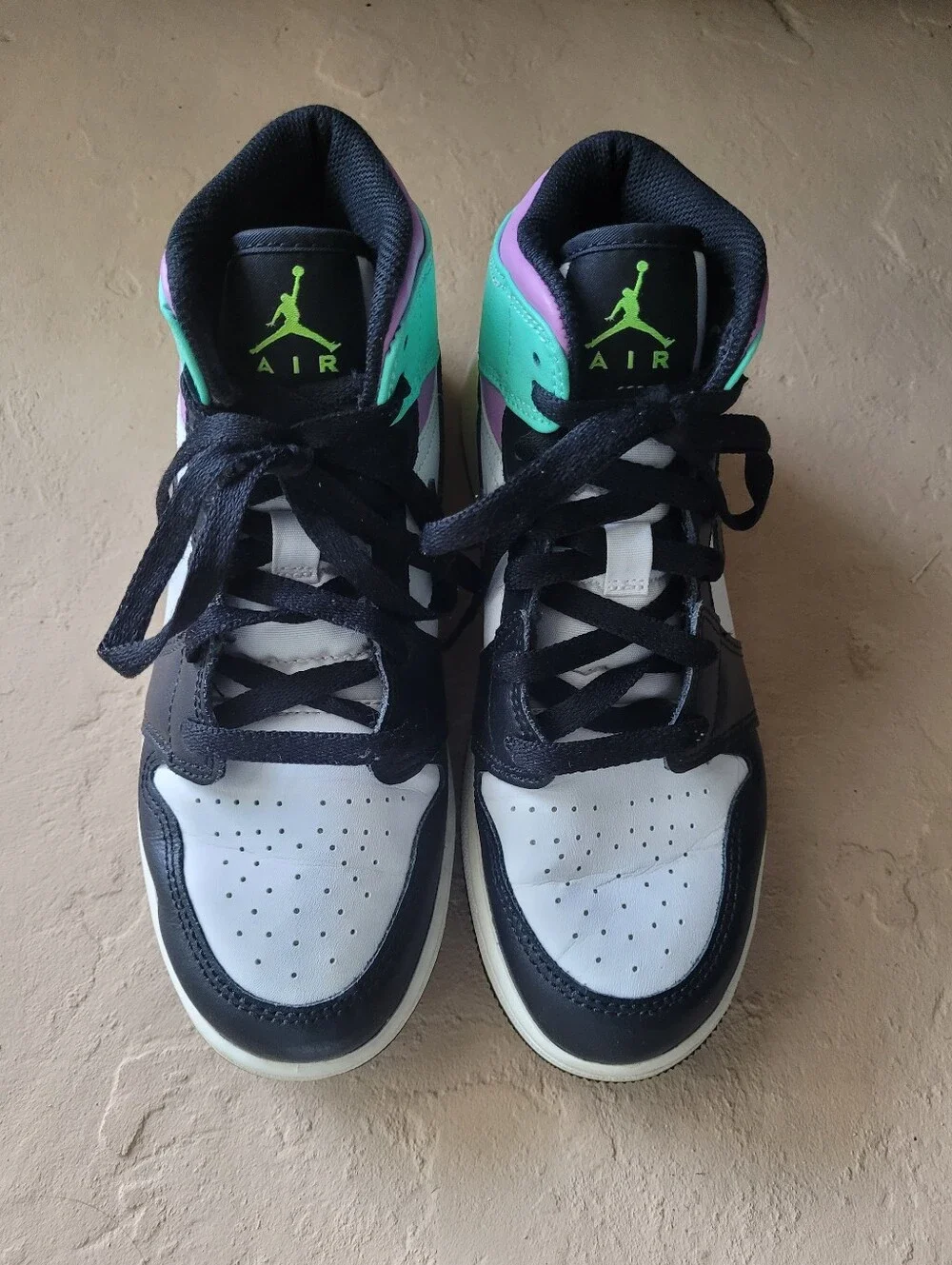 Nike Kids Air Jordan High Top Sneakers Black White Green Pink Neon